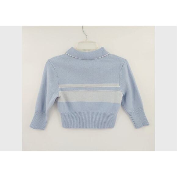 RE/DONE 60s Shrunken Polo Top Medium Pale Blue Striped Cropped Knit Mod - Picture 7 of 16